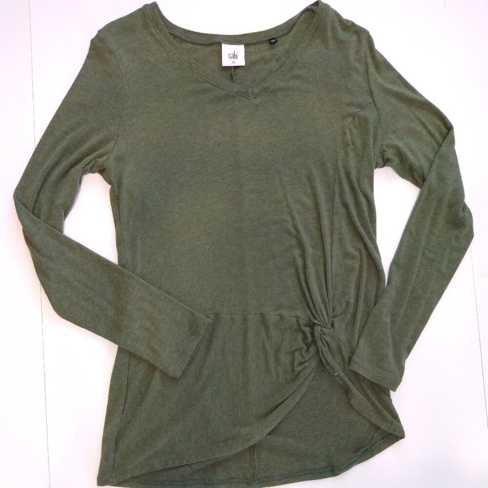 Cabi Women's Olive Long Sleeve Side Knot Top Size M